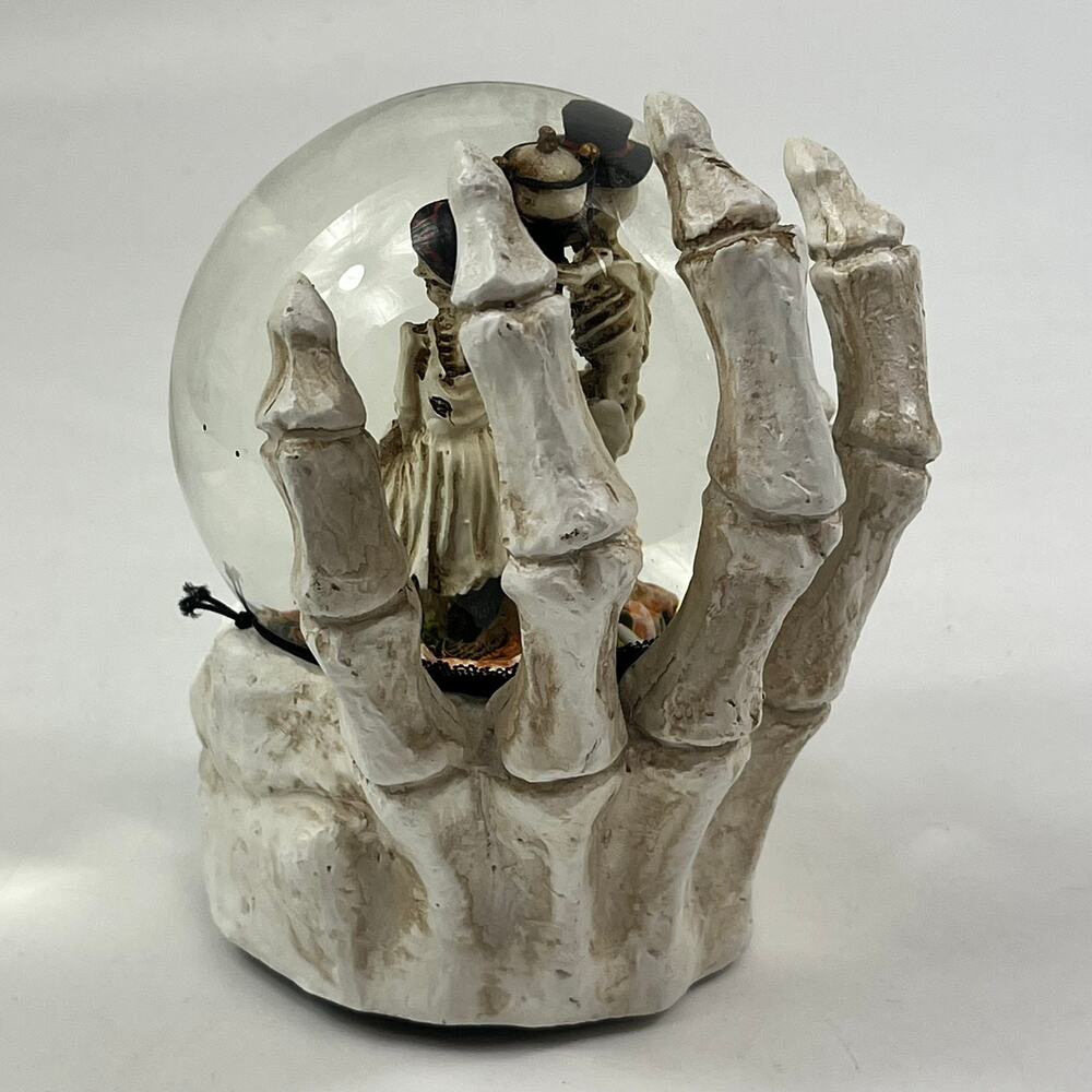 Broomstick Blvd Musical Waterglobe Skeleton Couple Gothic Hand Base Halloween - Picture 3 of 10